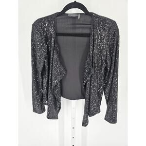 Dress Forum Womens Sz S Open Front Cardigan Top Black Full Sequin Formal